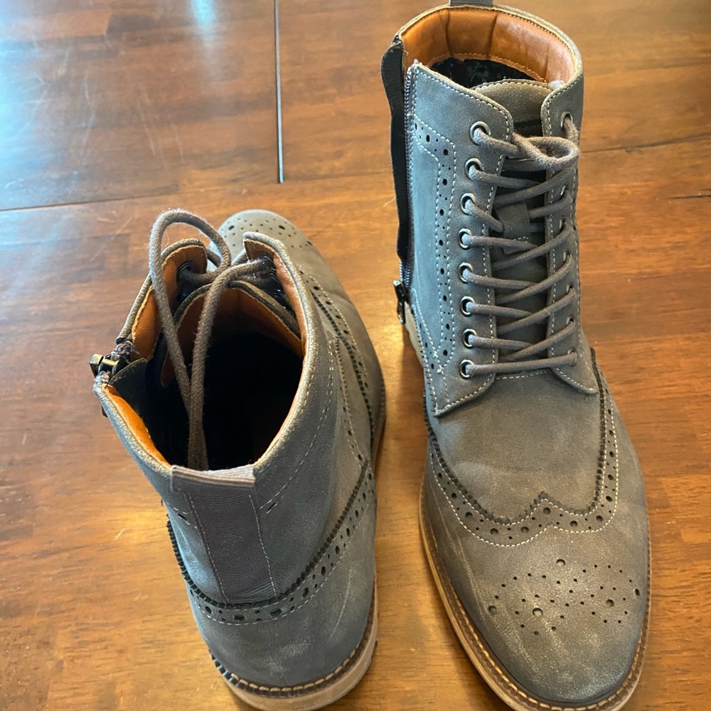 Steve Madden zip and tie boots with wingtip stitching